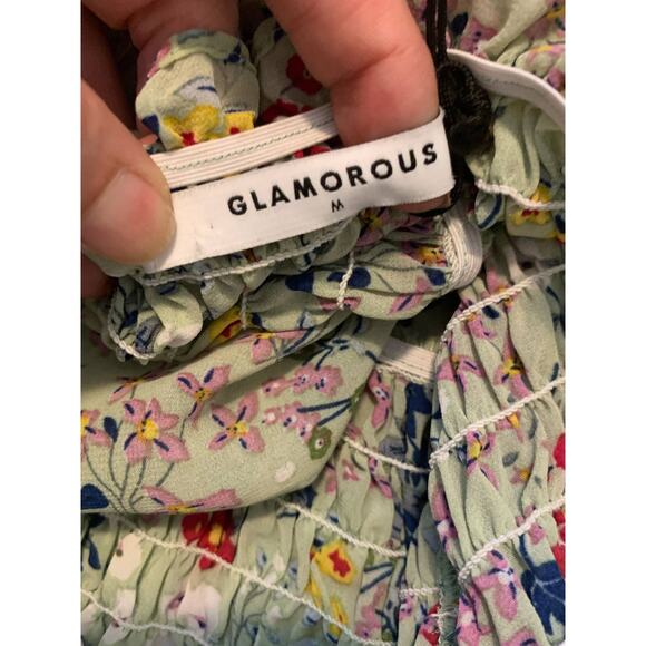 Glamorous green floral long sleeves off shoulders cropped top size Medium - Picture 5 of 11